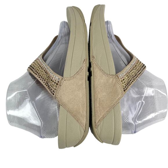 FitFlop Strobe Thong Flip Flop Sandals 9 Gold Silver Crystal Embellished - Picture 8 of 10